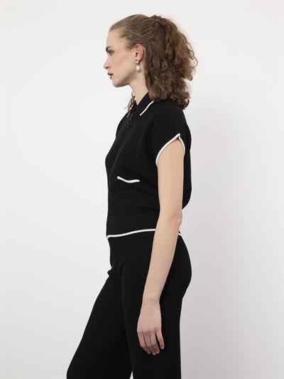 Полосатый жилет из органического хлопка с деталями контрастного цвета YLK9502SIYAH