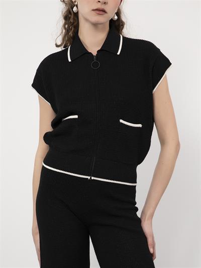 Полосатый жилет из органического хлопка с деталями контрастного цвета YLK9502SIYAH