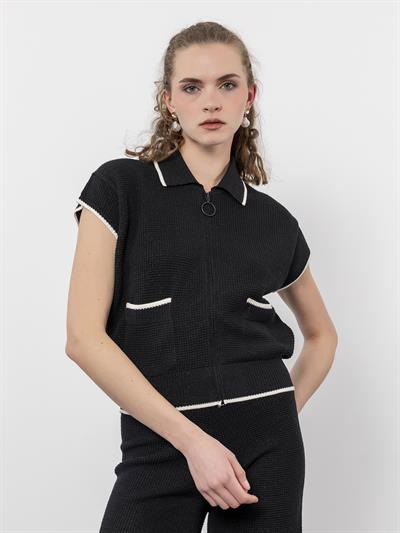 Полосатый жилет из органического хлопка с деталями контрастного цвета YLK9502SIYAH