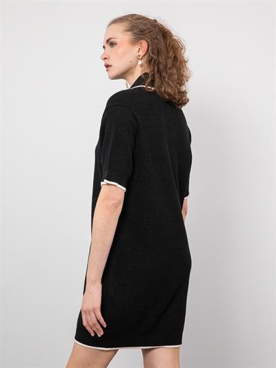 Текстурированное платье из смеси органического хлопка с воротником-поло, металлизированным шнурком и контрастными цветными деталями ELB9310SIYAH