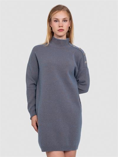 Платье из органического кроя и люрекса с пуговицами ELB7500KMAVI KAHVE