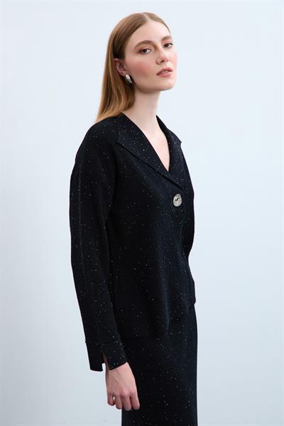 Свитер с пайетками из органического хлопка и пуговицами KZK10714SIYAH
