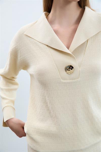 Свитер с пайетками из органического хлопка и пуговицами KZK10714KEMIK