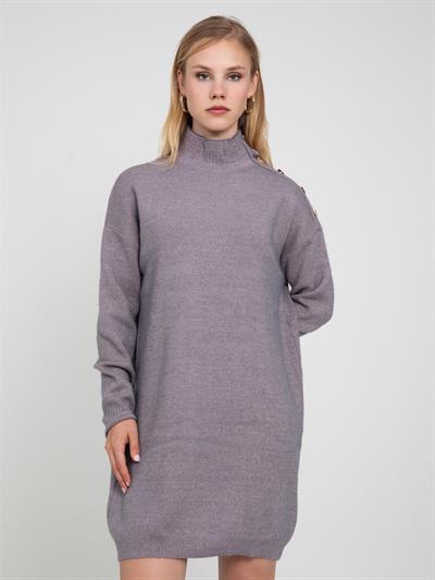 Платье из органического кроя и люрекса с пуговицами ELB7500ANTRAPUDRA