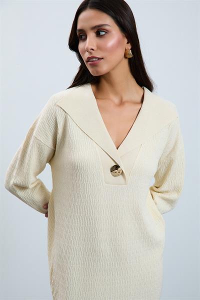 Платье миди из органического хлопка с пайетками и пуговицами ELB10716KEMİK