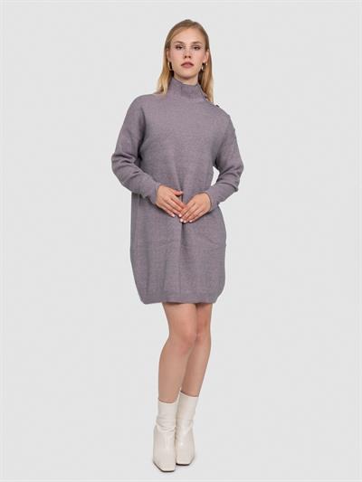 Платье из органического кроя и люрекса с пуговицами ELB7500ANTRAPUDRA