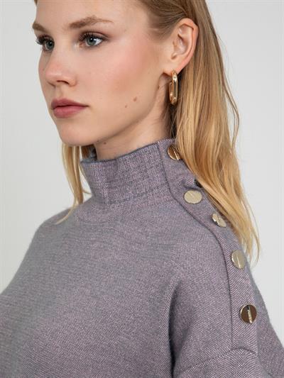 Платье из органического кроя и люрекса с пуговицами ELB7500ANTRAPUDRA