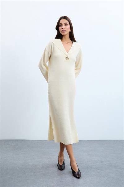 Платье миди из органического хлопка с пайетками и пуговицами ELB10716KEMİK