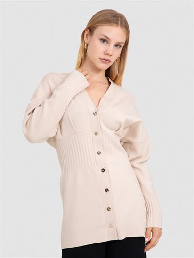 Кардиган из органической хлопковой вязки в рубчик с пуговицами HRK7296BEJ