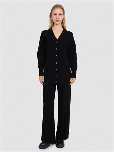 Кардиган из органической хлопковой вязки в рубчик с пуговицами HRK7296SIYAH