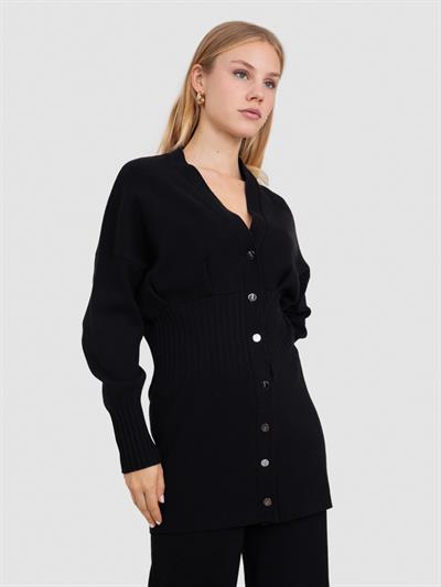 Кардиган из органической хлопковой вязки в рубчик с пуговицами HRK7296SIYAH