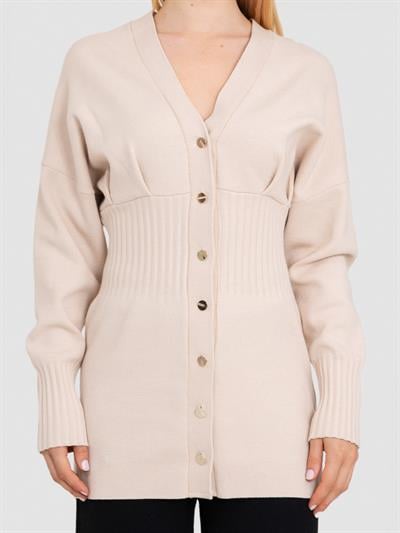 Кардиган из органической хлопковой вязки в рубчик с пуговицами HRK7296BEJ