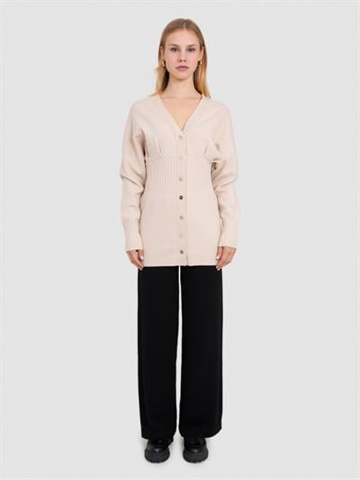 Кардиган из органической хлопковой вязки в рубчик с пуговицами HRK7296BEJ