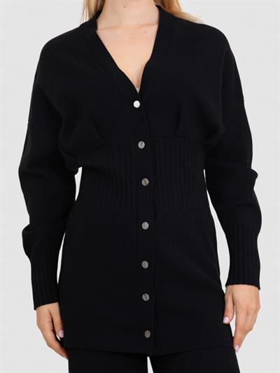 Кардиган из органической хлопковой вязки в рубчик с пуговицами HRK7296SIYAH