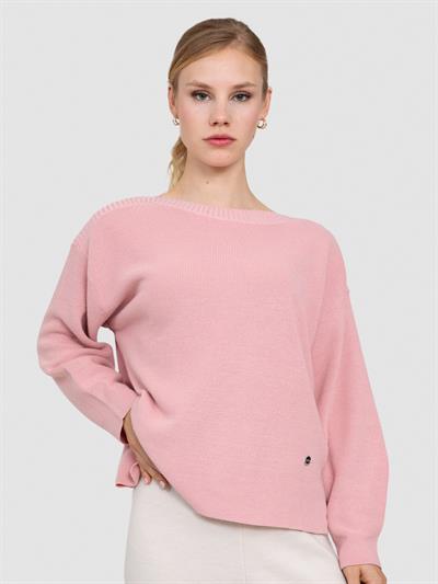 Свитер с вырезом-лодочкой из органической хлопчатобумажной смеси KZK6962PUDRA