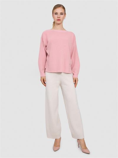 Свитер с вырезом-лодочкой из органической хлопчатобумажной смеси KZK6962PUDRA