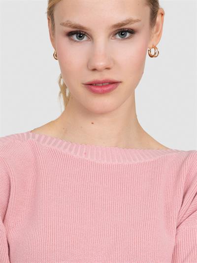 Свитер с вырезом-лодочкой из органической хлопчатобумажной смеси KZK6962PUDRA