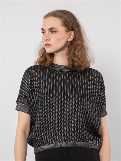 Свитер с отделкой металлизированной веревкой из смеси органического хлопка KZK8024SIYAH