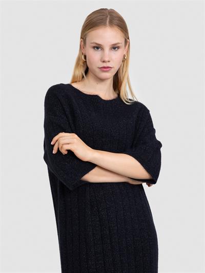 Платье из органического материала с металлизированной нитью ELB7364SİYAH