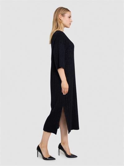 Платье из органического материала с металлизированной нитью ELB7364SİYAH