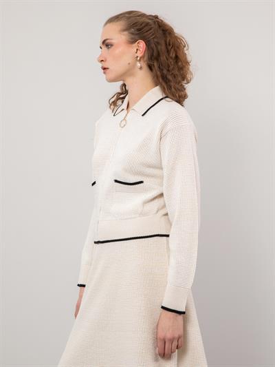 Кардиган из органической смеси хлопка с металлизированной застежкой и карманом контрастного цвета HRK9500KEMIK