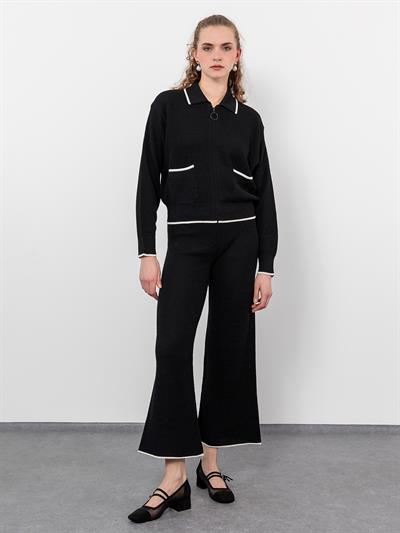 Кардиган из органической смеси хлопка с металлизированной застежкой и карманом контрастного цвета HRK9500SIYAH