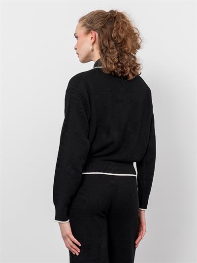 Кардиган из органической смеси хлопка с металлизированной застежкой и карманом контрастного цвета HRK9500SIYAH