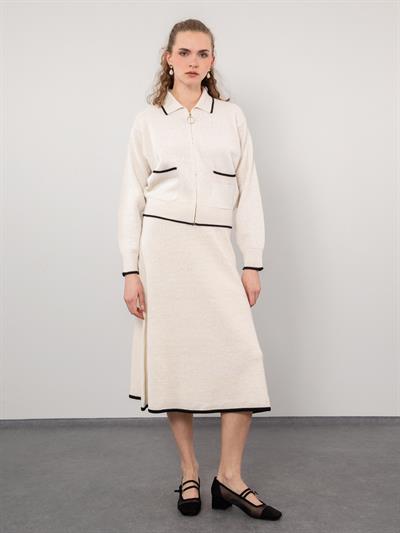 Кардиган из органической смеси хлопка с металлизированной застежкой и карманом контрастного цвета HRK9500KEMIK