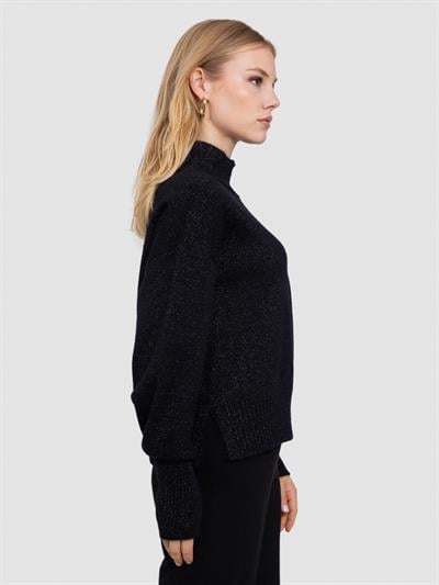 Текстурированный свитер со средним воротником из органического смесового материала. KZK7244SIYAH