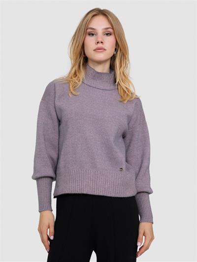 Текстурированный свитер со средним воротником из органического смесового материала. KZK7244ANTRASIT PUDRA