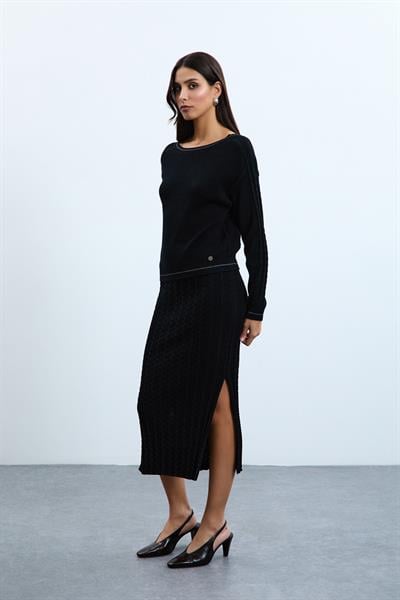 Юбка Миди Из Смеси Органического Хлопка ETK10748 SİYAH