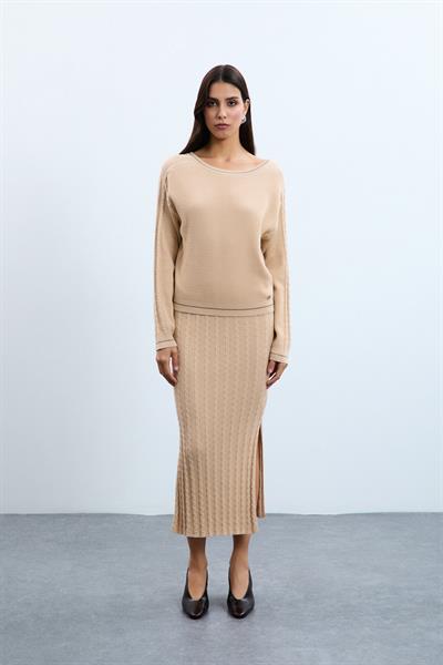 Юбка Миди Из Смеси Органического Хлопка ETK10748 BEJ