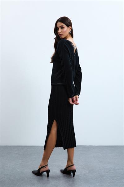 Свитер Из Смеси Органического Хлопка С Деталями На Спине KZK10750 SİYAH