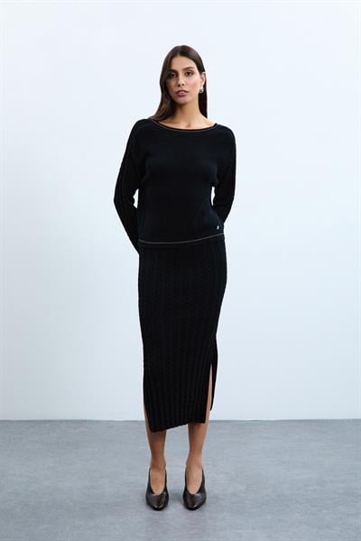 Свитер Из Смеси Органического Хлопка С Деталями На Спине KZK10750 SİYAH