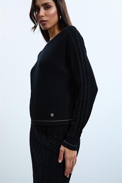 Свитер Из Смеси Органического Хлопка С Деталями На Спине KZK10750 SİYAH