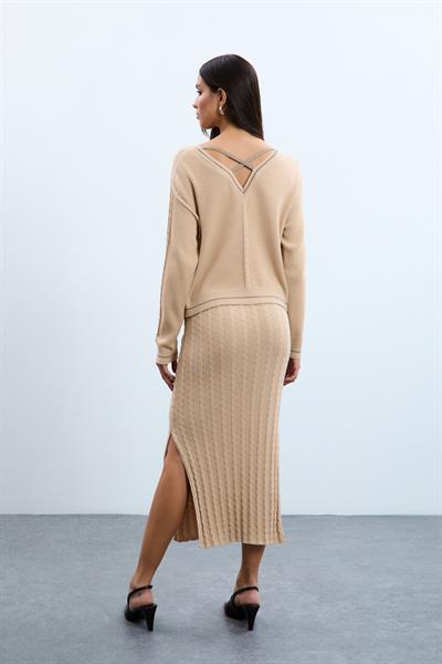 Свитер Из Смеси Органического Хлопка С Деталями На Спине KZK10750 BEJ