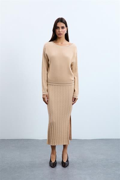 Свитер Из Смеси Органического Хлопка С Деталями На Спине KZK10750 BEJ