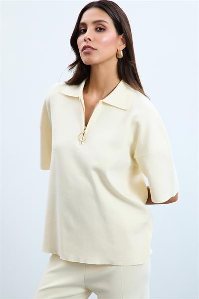 Свитер С Поло Воротником Из Смеси Органического Хлопка KZK10814 KEMİK