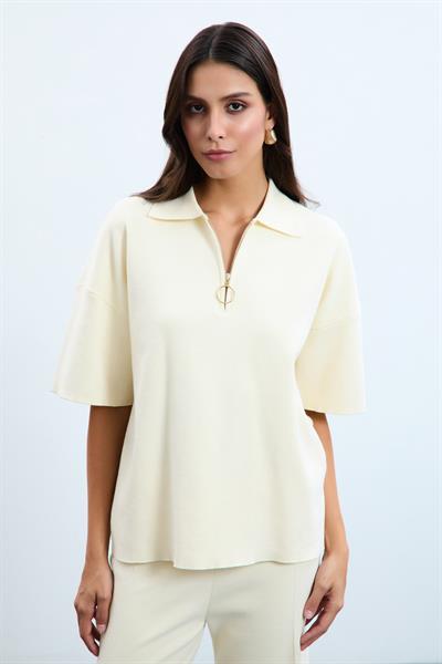 Свитер С Поло Воротником Из Смеси Органического Хлопка KZK10814 KEMİK