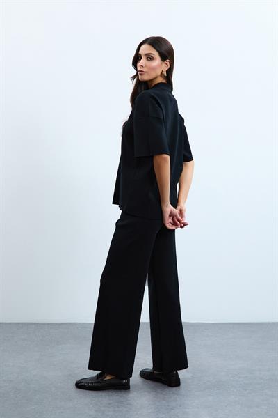 Свитер С Поло Воротником Из Смеси Органического Хлопка KZK10814 SİYAH