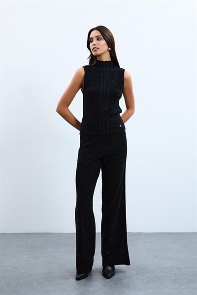 Трикотажный топ с пайетками из смеси органического хлопка ATL10712SİYAH