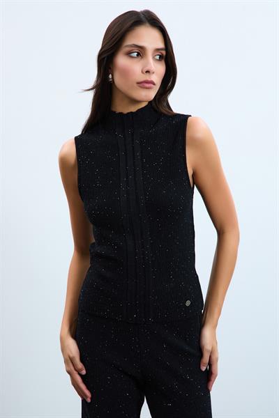 Трикотажный топ с пайетками из смеси органического хлопка ATL10712SİYAH