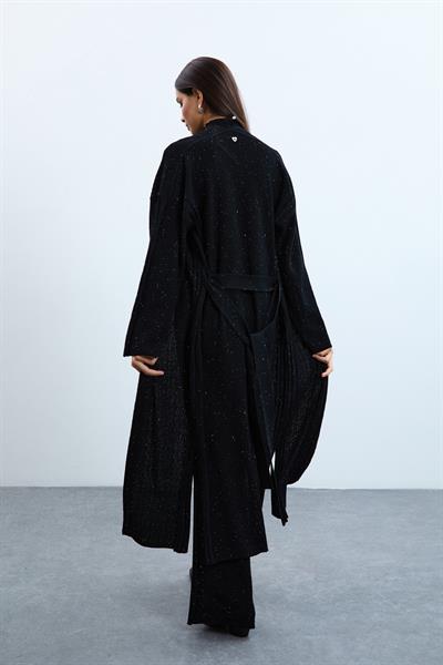 Длинный кардиган из смеси органического хлопка с пайетками HRK10712SİYAH