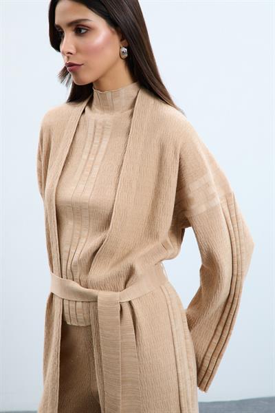 Длинный кардиган из смеси органического хлопка с пайетками HRK10712BEJ