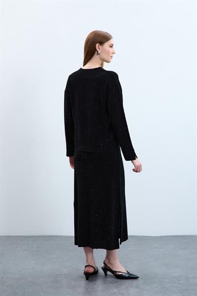 Юбка-миди из органического хлопка с пайетками и разрезами ETK10714SIYAH