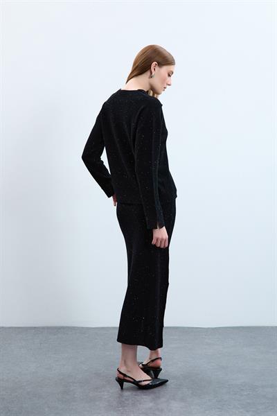 Юбка-миди из органического хлопка с пайетками и разрезами ETK10714SIYAH