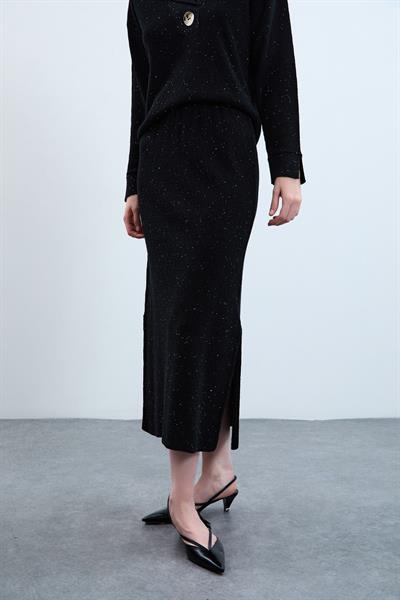 Юбка-миди из органического хлопка с пайетками и разрезами ETK10714SIYAH