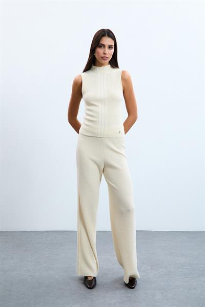 Широкие брюки из органического хлопка с высокой талией и пайетками PNT10712KEMİK