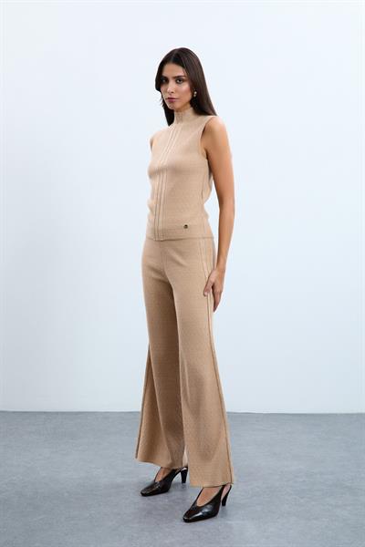 Широкие брюки из органического хлопка с высокой талией и пайетками PNT10712BEJ