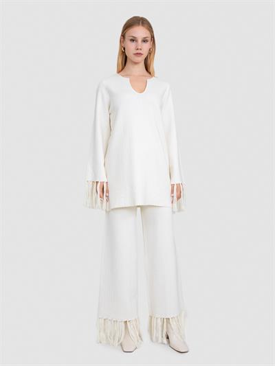 Свитер из органического хлопка с бахромой TNK8378KEMIK